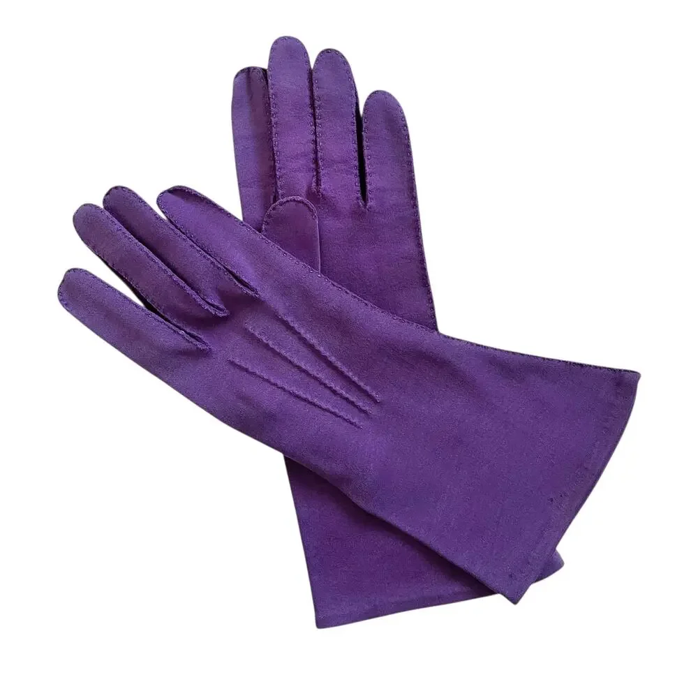 Vintage Purple Fabric Lower Forearm Evening Gloves Size 6.5-7